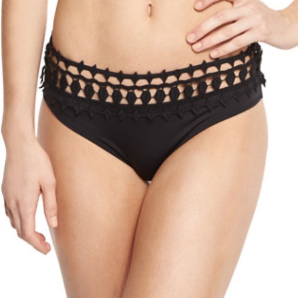 Ale by Alessandra Free Spirit Crochet-Trim Bikini Bottom in Black